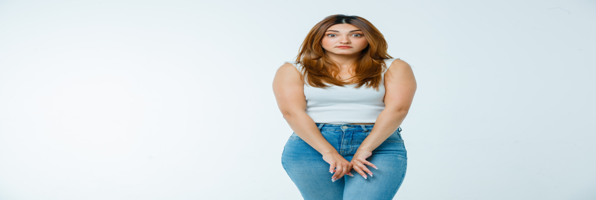 woman facing white discharge
