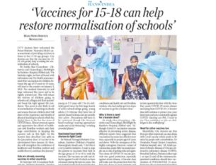 Vaccines for 15-18 can help restore normalisation of schools